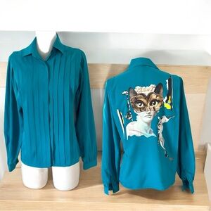 Upcycled Vintage 1990s Josephine pleated blouse size 10, 100% polyester.